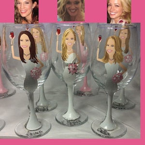 Portrait bridesmaid Wine Glass Portrait Bride Groom Bridesmaid Wedding bachelorette party cup Bridal Shower Wedding  Rehearsal Dinner Gift