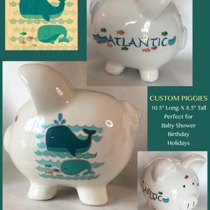 Personalized piggy bank, custom painted piggy bank, baby nursery, child gift, baby shower gift, child room decor, baby nursery piggy bank