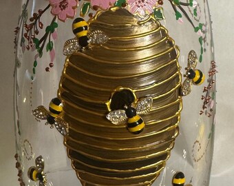 手描きの蜂の巣型花瓶、立体的なミツバチと桜の花 - Etsy 日本
