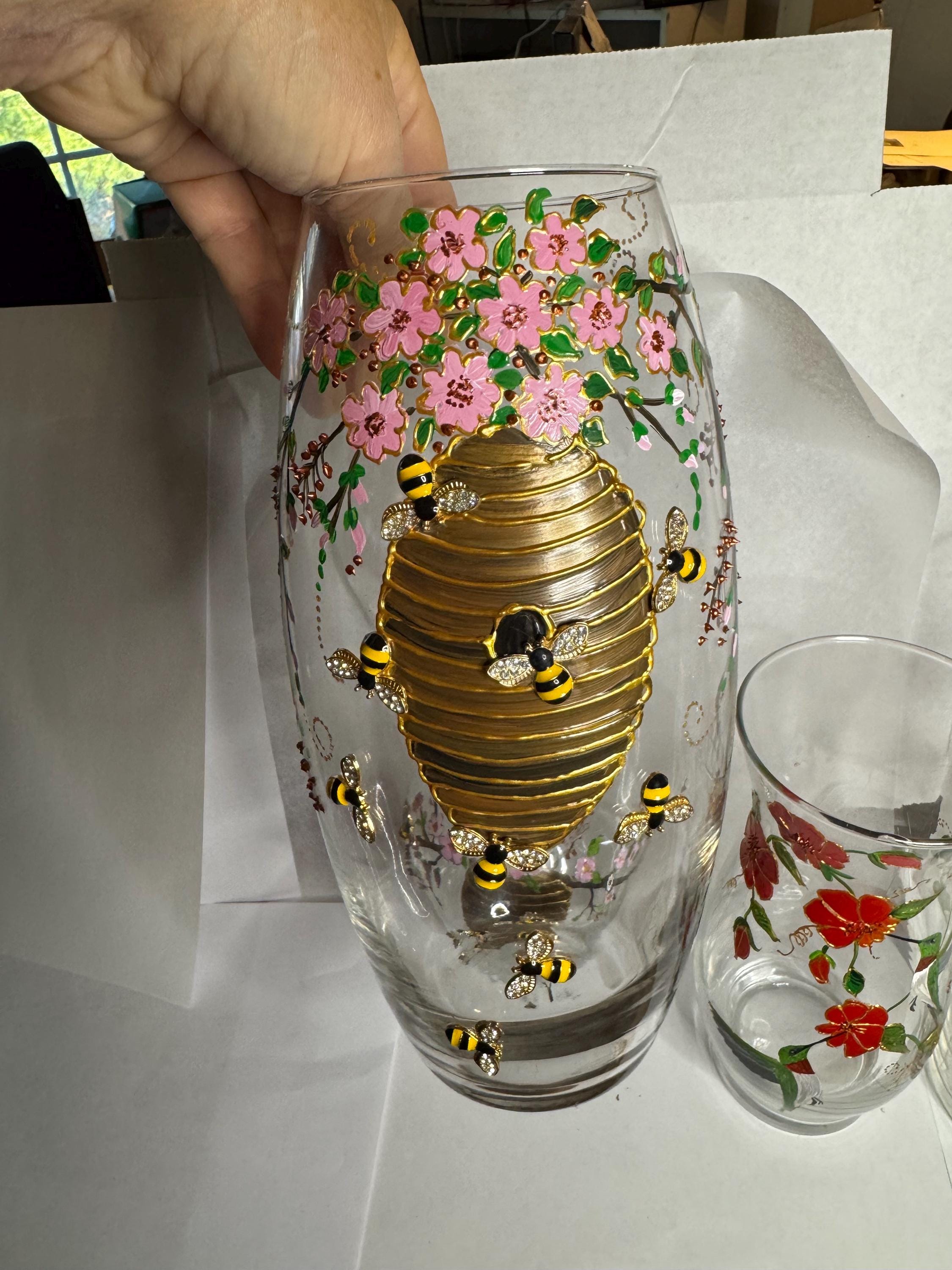 手描きの蜂の巣型花瓶、立体的なミツバチと桜の花 - Etsy 日本