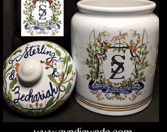 Wedding Monogram Cookie, Custom painted Cookie, Wedding logo, Custom cookie jar, Wedding gift, Bridal shower gift, engagement gift