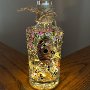Honey Bee lantern, Bee lover gift, Beekeeper, hand painted bee hive, bee accent lamp, Honey bees, bee lover gift, bee lantern accent light