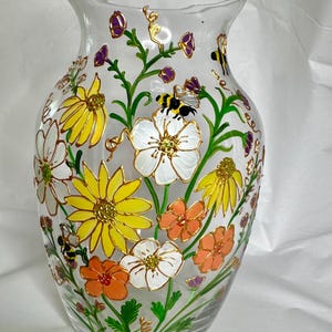 Painted vase, flower vase , glass floral case, wedding centerpiece, bridal shower, house warming gift, personalized wedding