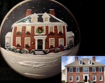 Custom Painted House Christmas Ornament, Handpainted Glass, Home Portrait