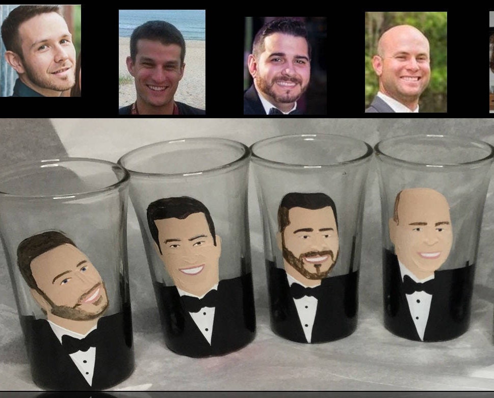 Caricature shot glass, bachelor party, Groomsman Shot Glass  Groomsman proposal, Caricature Custom Painted Portrait Shot Glass