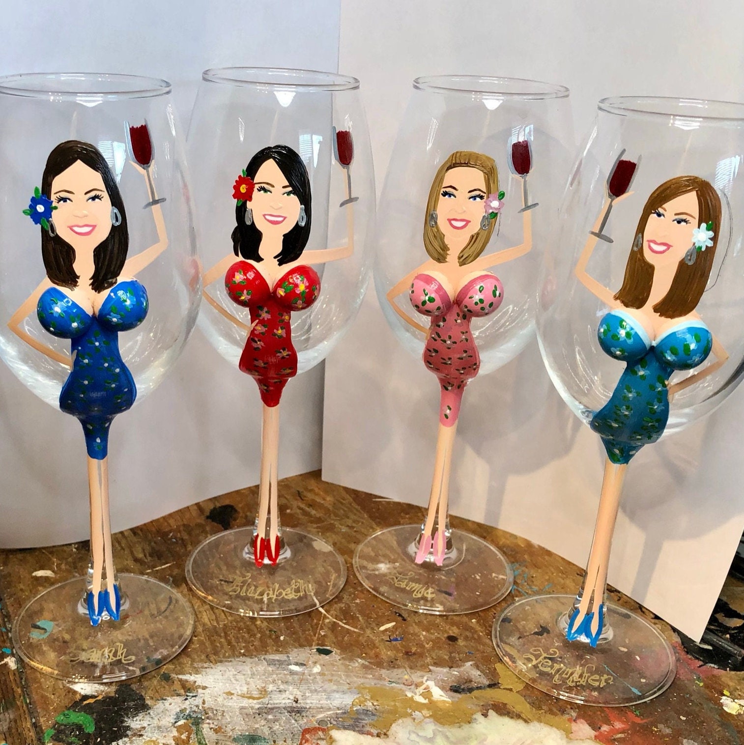 Bachelorette Party Boobie Wine Glasses, Bachelorette Gift, Boob Wine Glass,  Custom Caricature Wine Glass - Etsy