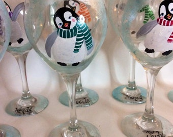 Penguin Wine Glass Personalizef