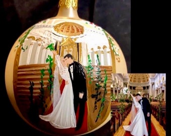 Wedding Ornament, Wedding Portrait, Custom wedding, Painted ornament, Wedding Anniversary, Engagement Gift, Wedding shower, Painted wedding