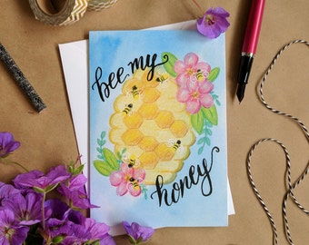 Bee My Honey Greeting Card - Funny Valentine Card - Anniversary Card - Couples - Love - Romance