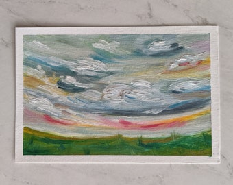 Taffy Sunrise Painting- Original Oil Painting on Gesso Paper - Sky & Cloud Landscape