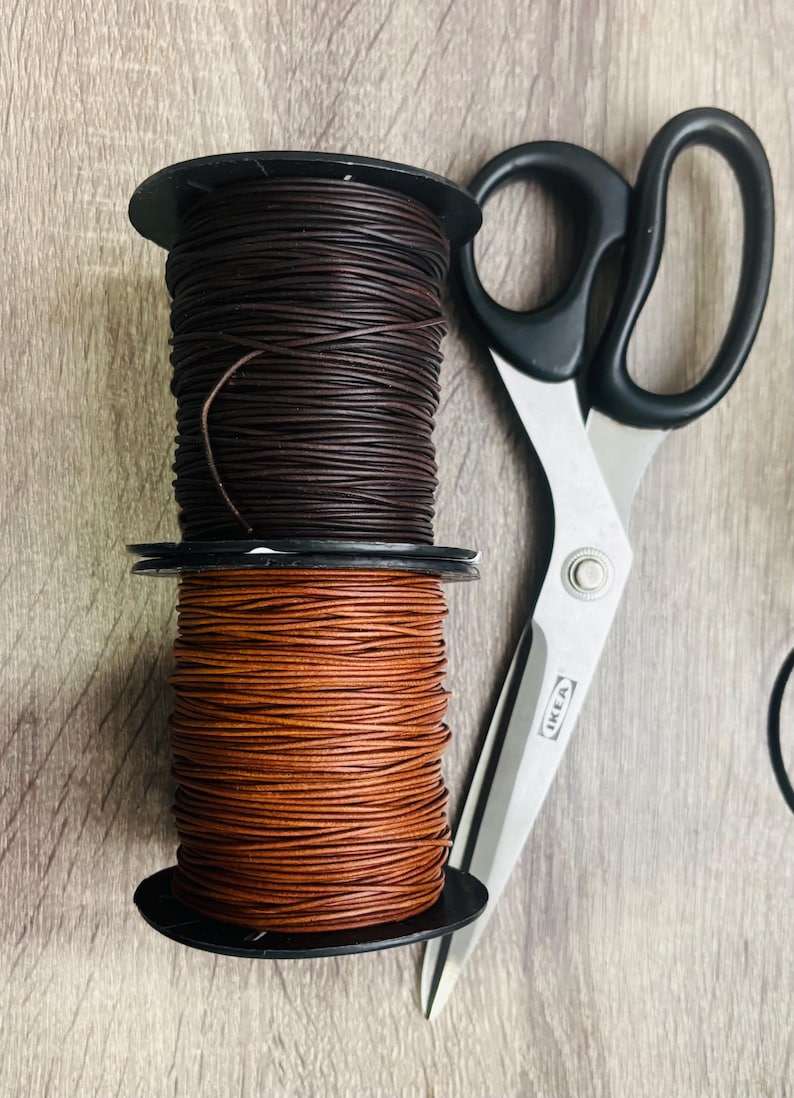 Roo Cord 100% Genuine ROUND 1mm Kangaroo leather Polished smooth STRONG CORD Brown, Whiskey, 10 Meters superior strong roo cord image 1
