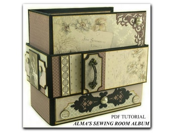 Alma's Sewing Room Mini Album PDF Tutorial, Scrapbook Tutorial, Mini Album Tutorial, Scrapbook Album Tutorial, Scrapbook PDF Tutorial