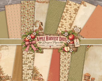 Apple Harvest Days Paper Pack,  Vintage Orchard Scrapbook Ephemera, Autumn Junk Journal (Digital Download)