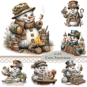 Snowman Clipart: Winter JPG Illustrations for Junk Journaling (Digital Download)