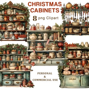 Christmas Kitchen Cabinets Clipart, Christmas Cupboards PNG Illustration, Scrapbook, Junk Journal, Ephemera, Sublimation, Commercial use