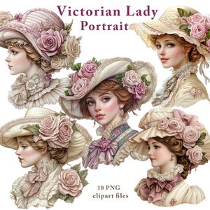 Lady Portrait Clipart, Clipart PNG de dame victorienne avec chapeau, Junk Journal Mesdames, Scrapbooking, fabrication de cartes, éphémères, téléchargement numérique
