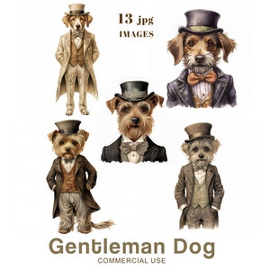 Gentleman Dog Clipart, Elegante Hond, Fancy Groom Dog JPG Graphics voor Junk Journal, Scrapbooking, Ephemera, Card Making, Digitale Download