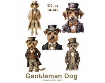 Gentleman Dog Clipart, Elegant Dog, Fancy Groom Dog JPG Graphics for Junk Journal, Scrapbooking, Ephemera, Card Making, Digital Download