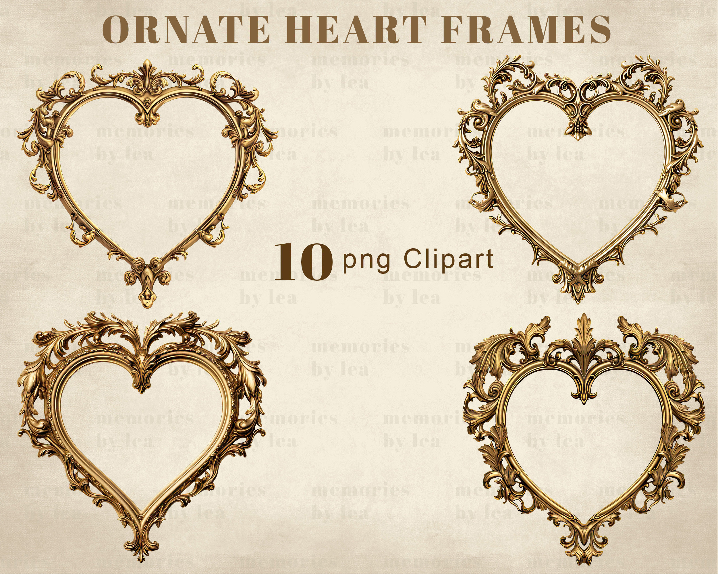 Vintage Ornate Heart Frames Clipart, Antique Frames PNG Clip Art