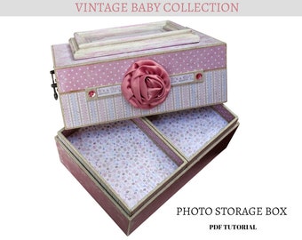 Colección Vintage Baby, Tutorial en PDF de caja de almacenamiento de fotos, Tutorial de álbum de recortes, Tutorial en PDF de cajas de almacenamiento de fotos