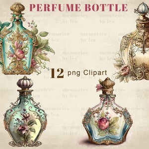 Akvarell parfymflaskor Clipart, Shabby Chic PNG (digital nedladdning) bild 6
