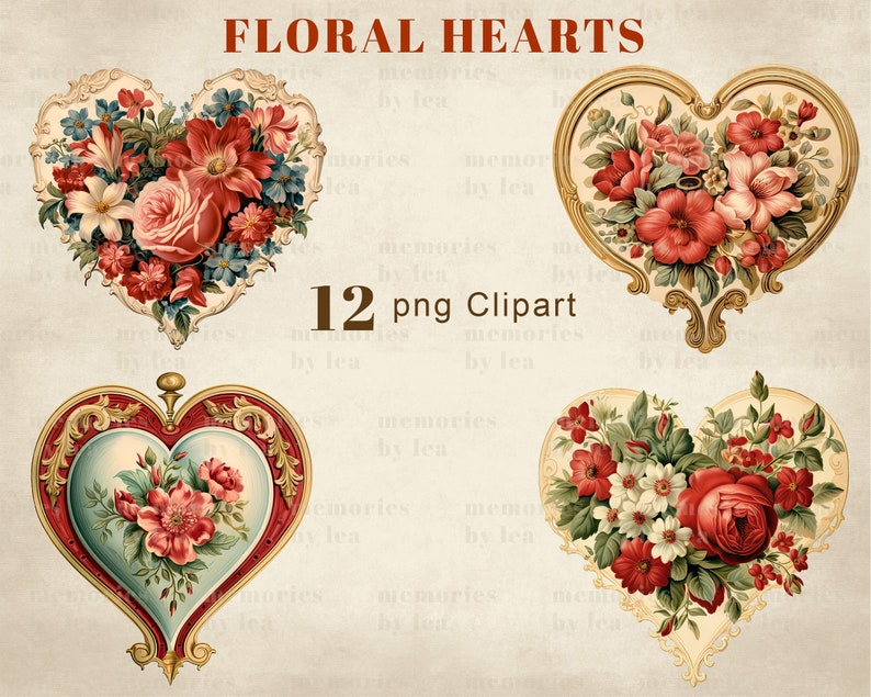 Vintage Floral Heart Clipart, Valentine's Day PNG, Love, Heart, Wedding ...