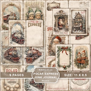 Weihnachten Junk Journal Seiten, Polar Express, Vintage, Urlaub, Zug, Ephemera, Bastelset, bedruckbar, Scrapbook Papier, digitaler Download
