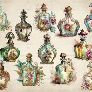 Akvarell parfymflaskor Clipart, Shabby Chic PNG (digital nedladdning) bild 9