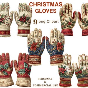 Guanti di Natale Clipart, Guanti di Natale PNG Clipart, Inverno, Abbigliamento, Accessori per Junk Journal, Scrapbooking, Download digitale