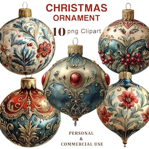 Vintage Christmas Ornament Clipart, Christmas Bauble PNG Clipart, Holiday, Scrapbooking, Junk Journal, Paper Crafting, Digital Download