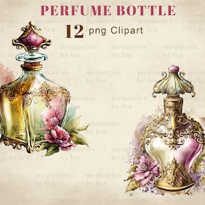 Akvarell parfymflaskor Clipart, Shabby Chic PNG (digital nedladdning) bild 7