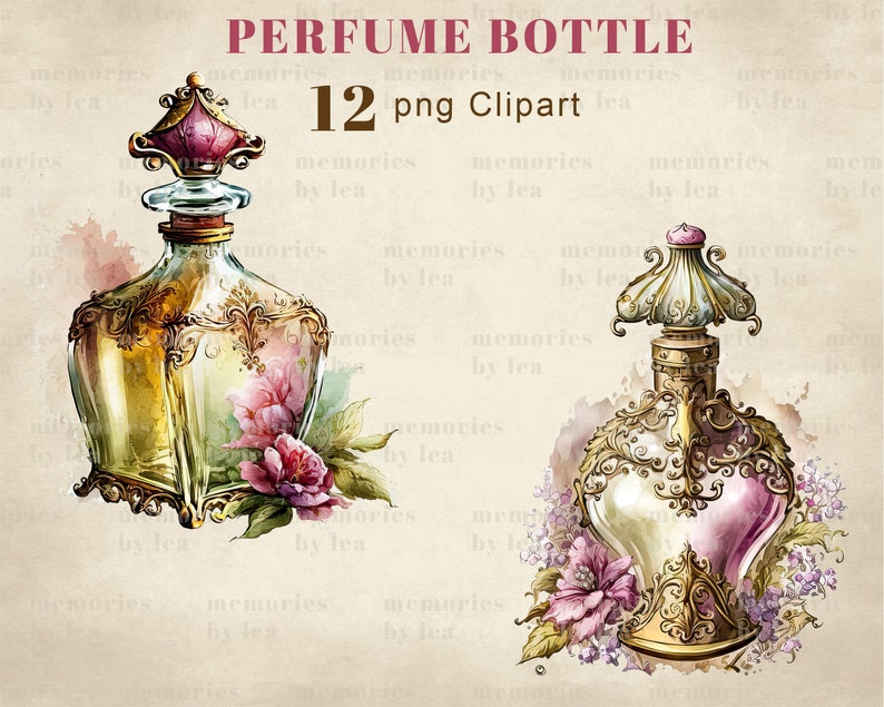 Akvarell parfymflaskor Clipart, Shabby Chic PNG (digital nedladdning) bild 7