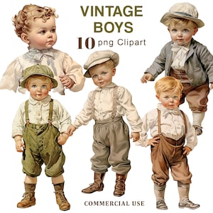 Vintage kleine jongens clipart, peuter jongen png clipart, kleine jongens graphics voor junk Journal, scrapbooking, kortstondige, digitale download
