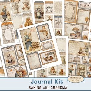 Kit de efêmeras para assar com a vovó Junk Journal, Kit de diário de panificação, Scrapbooking de panificação para impressão, Papéis de panificação para impressão, Download digital