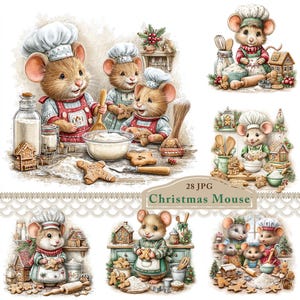 Christmas Mouse Baking Clipart: Holiday Kitchen Illustration (Digital Download)