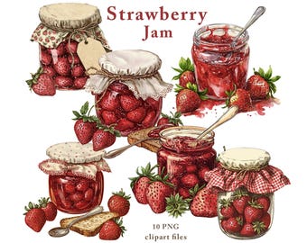 Strawberry Jam Clipart, Strawberry Maison Jar PNG Clipart, Homemade Jam, Junk Journal, Scrapbooking, Ephemera, Card Making, Digital Download