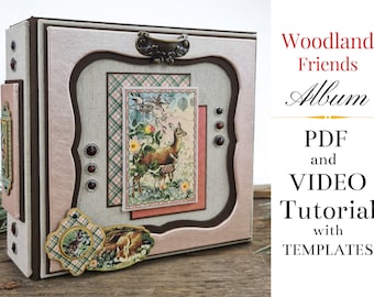 PDF + VIDEO TUTORIAL with Printable Mini Album /Scrapbook Templates / Woodland Friends Mini Album Tutorial / Scrapbook Tutorial/