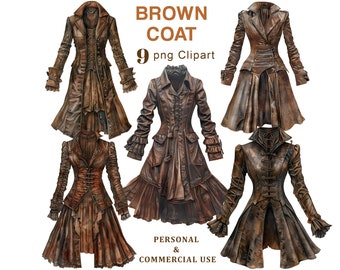 Vintage Brown Coat Clipart, Elegant Coat for Woman PNG Clipart, Fashion Graphics, Junk Journal, Scrapbooking, Ephemera, Digital Download