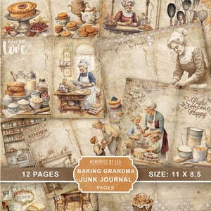 Pagine del diario di Baking Grandma Junk, prodotti da forno, cibo, cucina, effimeri, kit di bricolage, stampabile, carta per album, download digitale