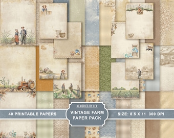 Vintage Bauernhof Digital Paper Pack, Scrapbook Junk Journal (digitaler Download)