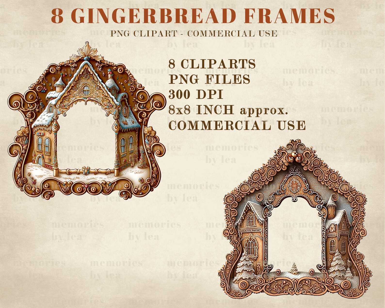 Vintage Gingerbread Frames, Png Christmas Clipart Set, Scrapbook ...