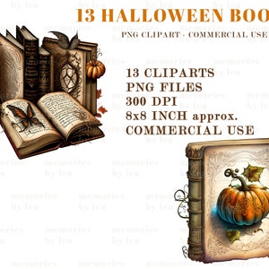 Halloween Bücher Aquarell Clipart, Kürbis Zauberbücher, PNG Clip Art Set, Halloween Grafiken, Papierhandwerk, Junk Journal, kommerzielle Nutzung Bild 8
