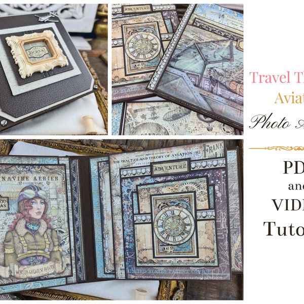 PDF + VIDEO TUTORIAL / Travel Themed (Aviator) Mini Album Tutorial / Scrapbook Tutorial