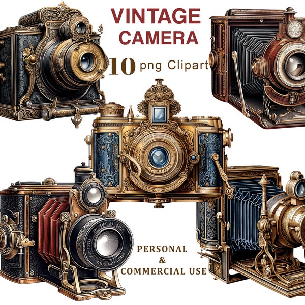 Vintage Camera Clipart, Photography PNG Clipart, Vintage Retro Camera Graphics, Scrapbooking, Junk Journal, Ephemera, Digital Download