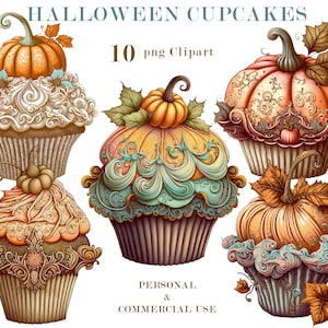 Halloween Cupcakes Watercolor Clipart, Dessert, Cookies, Halloween PNG Clip Art Set, Paper Crafts, Junk Journal, Commercial use