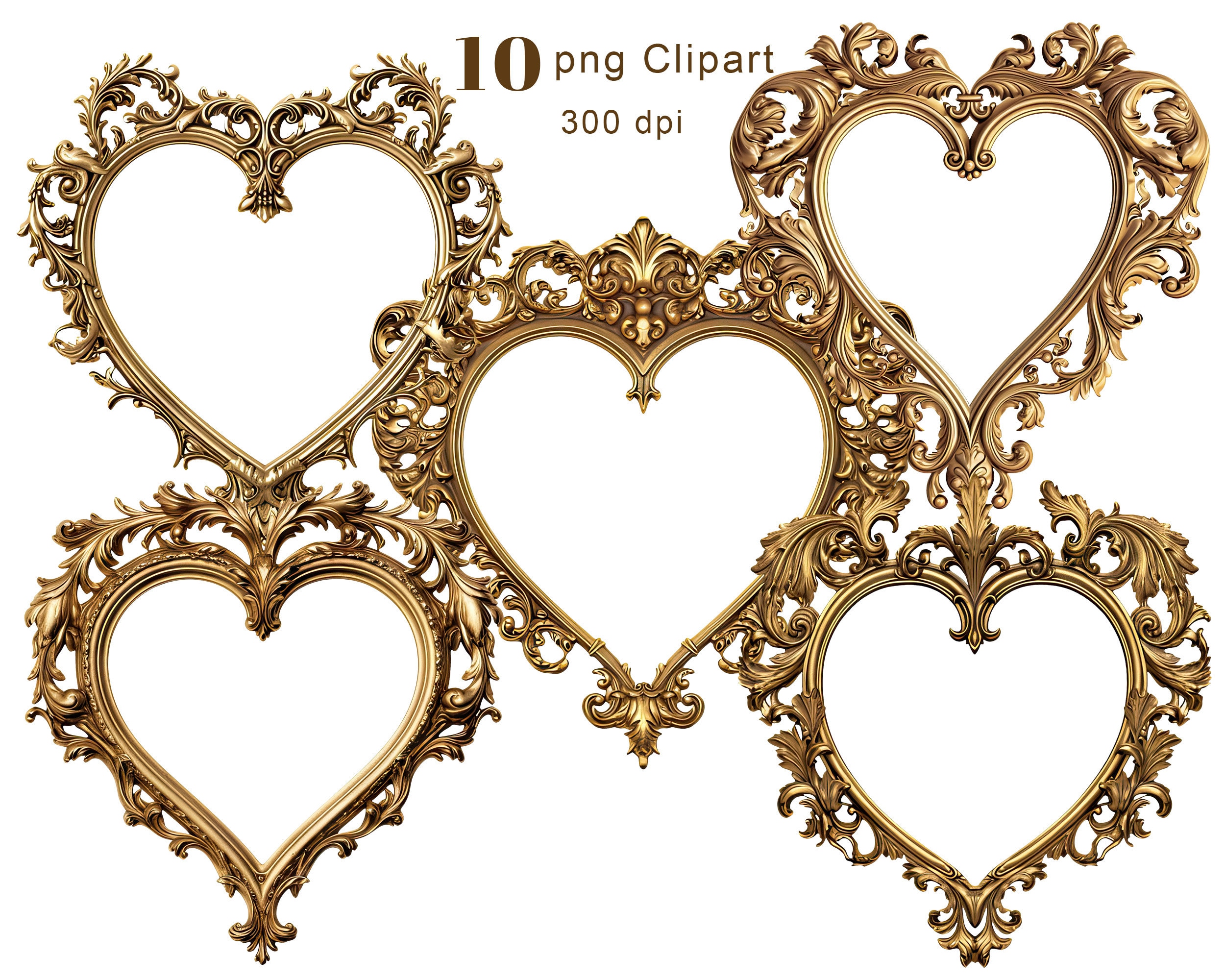 Vintage Ornate Heart Frames Clipart, Antique Frames PNG Clip Art