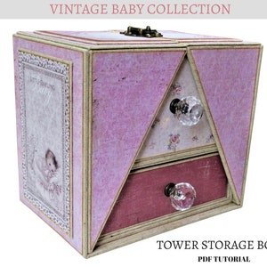 Collection bébé vintage, Tutoriel PDF sur les boîtes de rangement Tower, Tutoriel Scrapbook, Tutoriel PDF sur les boîtes de rangement photo
