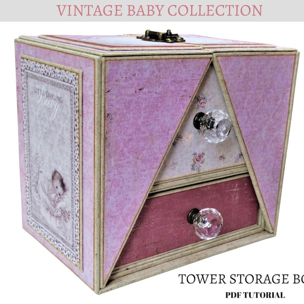 Vintage Baby Collection, Tower Storage Boxes PDF Tutorial, Scrapbook Tutorial, Photo Storage Boxes PDFTutorial