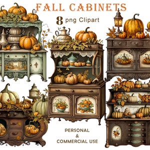Fall Kitchen Cabinets Clipart, Autumn Cupboard Graphic for Scrapbook, Junk Journal, PNG Art for Sublimation, Thanksgiving, Commercial use