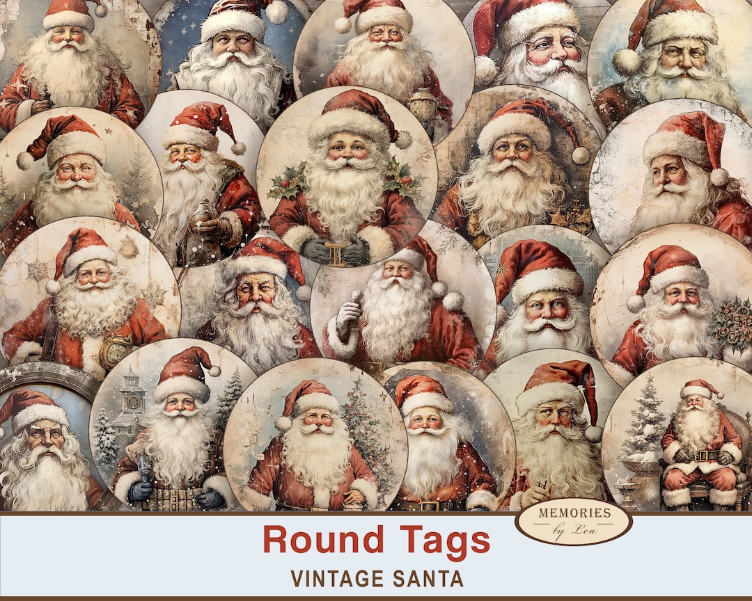 Santa Round Tags, Vintage Christmas Gift Tags, Christmas Printable Tags ...